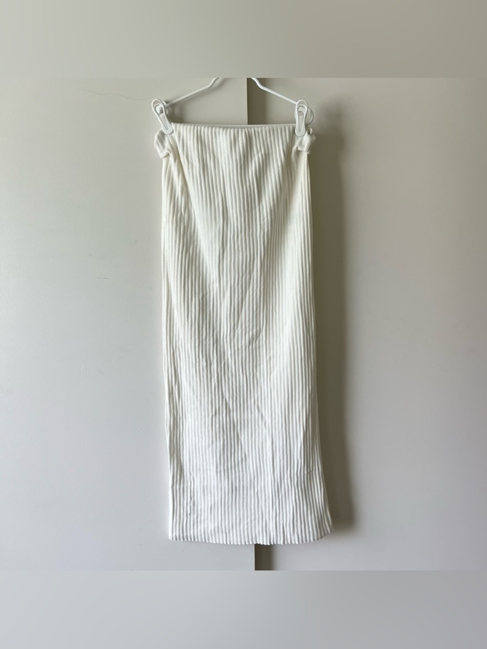 NWT Zara Ivory White Ribbed Knit Midi Maxi Skirt Roll Hem Bodycon Stretchy Small - Picture 4 of 7